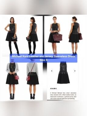 Michael Kors Leather and Jersey Sleeveless Dress Size 6